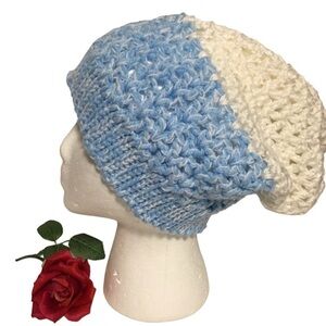 Cozy Hand Crocheted blue & cream Y2K hat NWOT